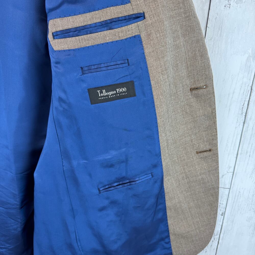 NWOT J. Hilburn Brown Mohair/Silk Herringbone Tollegno 1900 Blazer Size 47R - Picture 9 of 16